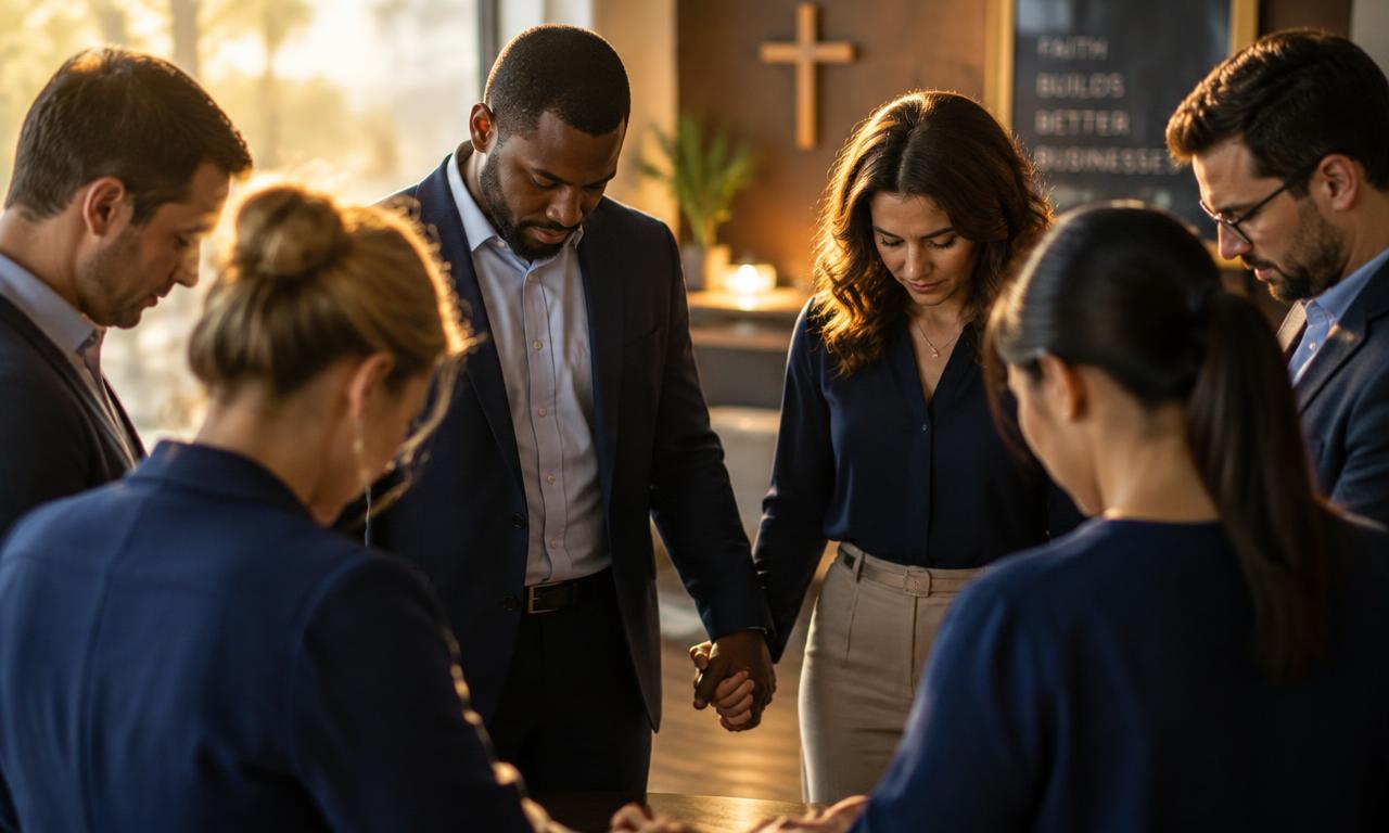 Members praying together in a circle